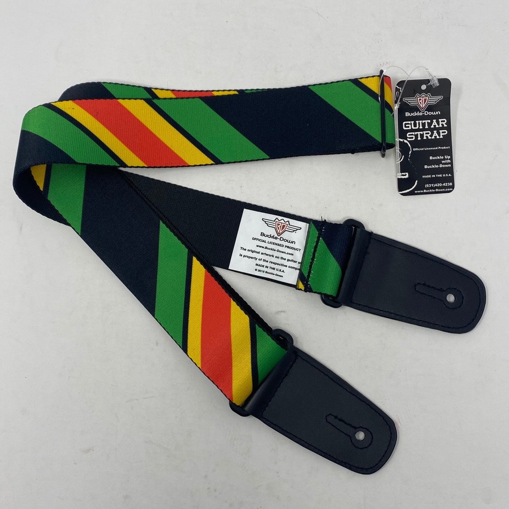 Buckle-Down Rasta Stripe Guitar Strap Green Yellow Red Black Made in USA New